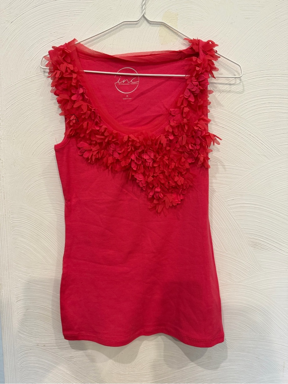 INC International Concepts Hot Pink Floral Applique Sleeveless Tank